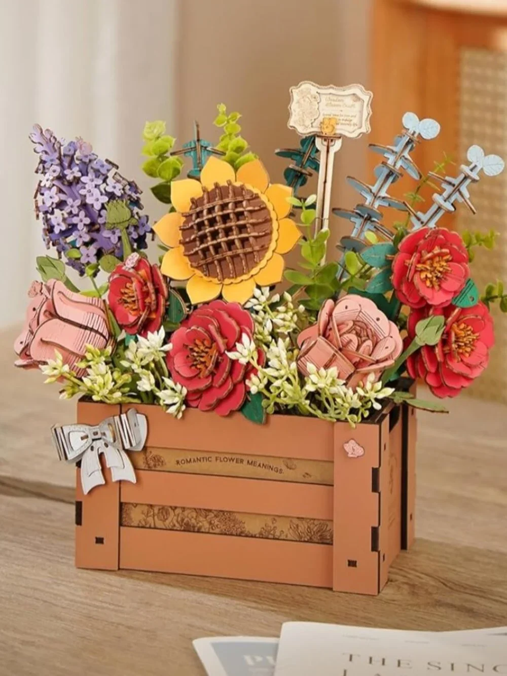 3D Puzzle for Adults Wooden Flower Building Set Artificial Flowers Wedding Cente